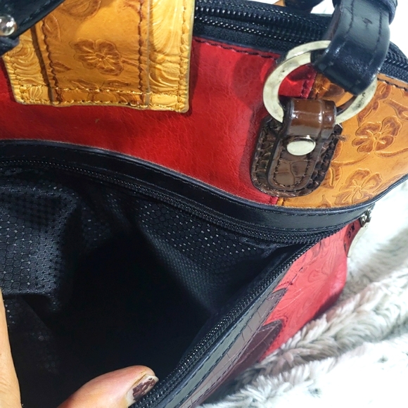 Vintage MC Marc Chantal Tooled Embossed Leather Multi Color Square Shoulder Bag - Picture 14 of 17